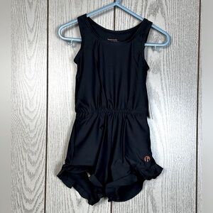 Honey Mark Girls 12 Month Swim Romper Black Lined Ruffle Leg Cinch Waist NWT